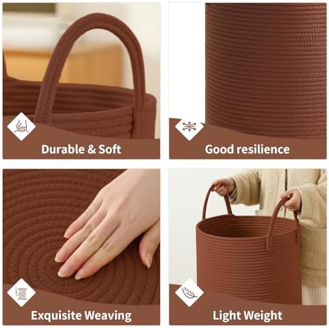 Laundry Basket Hamper Tall Rope Storage Woven for Blanket toys Dirty Clothes in Living Room Bathroom Bedroom (Dark Brown, 100L/26.4Gal) - Image 5