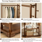 Taitiy Coat Rack Solid Wood Clothes Rack Storage 2 Shelves 5 Hooks - Image 4
