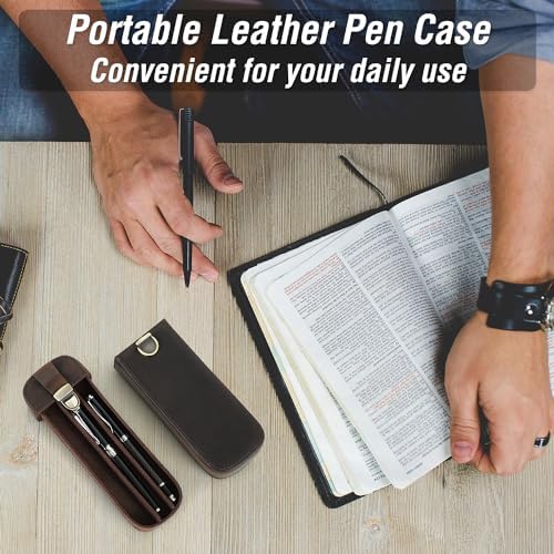 Top Grain Genuine Leather 3 Fountain Pen/Pencil Tray Case Holder, Handmade Minimalist Design, Brass Plug-in Lock with Drawer Design, Gift Choice for Man/Woman/Office, Matte Coffee, 3 Slots - Image 4