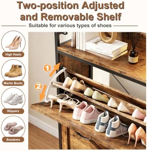 HIGDBFE Shoe Cabinet with 2 Flip Drawers and Coat Rack, 41.3" W - Image 6