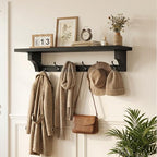 RALGEND 29" Coat Rack Wall Mount Shelf, Wall Shelf with 6 Hooks, Long Coat Hangers for Living Room, Entryway Storage Organizer, Wooden Floating Shelves for Bathroom, Bedroom, Kitchen, Black 7401BJBB - Image 5