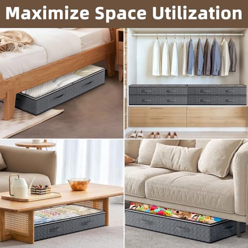 10 Pack Under Bed Storage Containers 90L Underbed Closet Organizer System Collapsible Storage Bins with Clear Window and Reinforced Handles for Bedding Pillows Blanket Towels Clothes Wardrobe Bedroom - Image 4