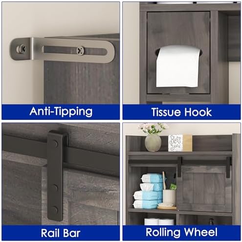 kepptory 30" W Over the Toilet Cabinet with Sliding Barn Door, Dark Grey - Image 6
