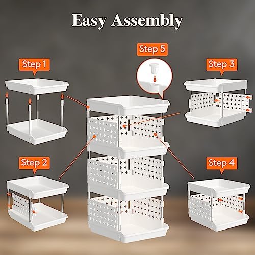 Lifewit Plastic Stackable Storage Baskets, 4 Tier Stacking Bins for Food and Clothes, Multifunctional Organizer for RV, Kitchen, Playroom, Pantry and Bathroom, 13.8"D x 11.8"W x 28.3"H, 1 Pack, White - Image 5