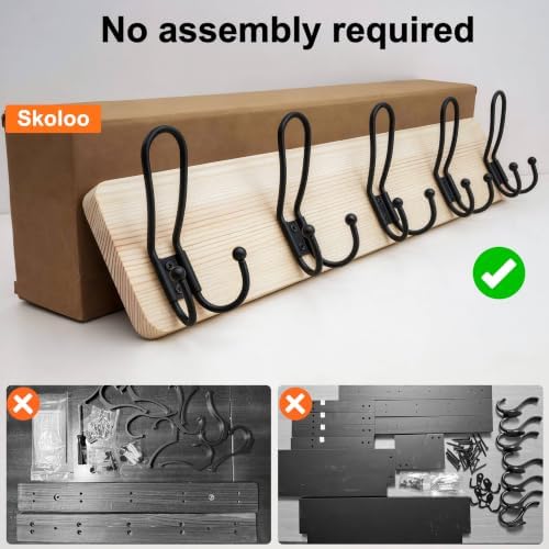SKOLOO Coat Rack Wall Mount, Solid Wood Wall Mounted Coat Rack with Hooks, 24 Inch Wooden Coat Hooks for Wall, Modern Entryway Hallway Organizer, Pre-Assembled, Wood Natural, Pack of 2 - Image 3