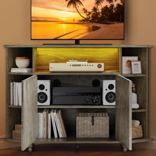 4 EVER WINNER 45" Corner TV Stand for 55-Inch TVs with Storage, Grey - Image 5