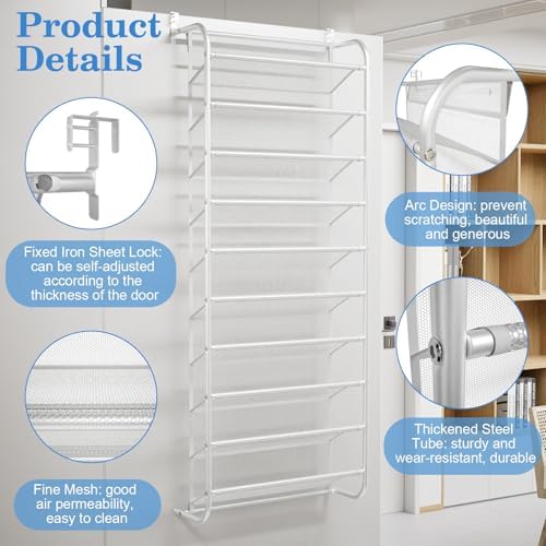 AQQHSAIN 10 Tier Over The Door Shoe Organizer Wall Shoe Shelf Shoe Holder Door Shoe Rack for Closet Pantry Hanging Shoes Clothes Toys Storage Shelves (White) - Image 4