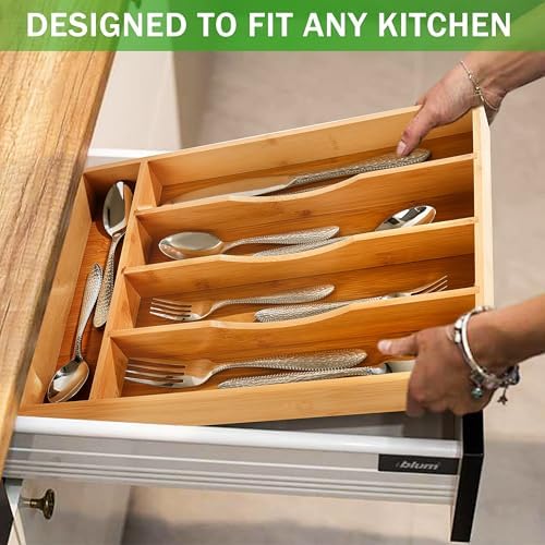 Greenual Silverware Organizer 10 In Utensil Organizer Silverware Tray for Drawer Cutlery Flatware Organizer for Kitchen Bamboo Wood 2 Pack - Image 5