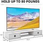 YAOHUOO Dual Monitor Stand with LED Light 2 Drawers, Computer Monitor Riser for 2 Monitors, Large Desktop Organzier with Storage for PC/Laptop/Computer/TV Screen/Printer - Image 7