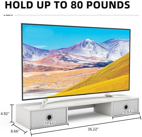 YAOHUOO Dual Monitor Stand with LED Light 2 Drawers, Computer Monitor Riser for 2 Monitors, Large Desktop Organzier with Storage for PC/Laptop/Computer/TV Screen/Printer - Image 7