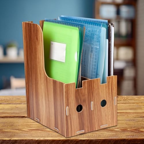 Desk File Sorter Organizer, Wooden Desk Organizer, Magazine Book File Stand Organizer, Desktop Bookshelf Storage Rack for Office Home - Image 2