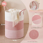 CLHMILY&Z 80L Laundry Basket Round Storage Rope Basket - 16.5x22.5 Inches - Pink Hamper in Bedreoom and Cute Storage Bin for Blankets, Toys, and Nursery Essentials - Image 4