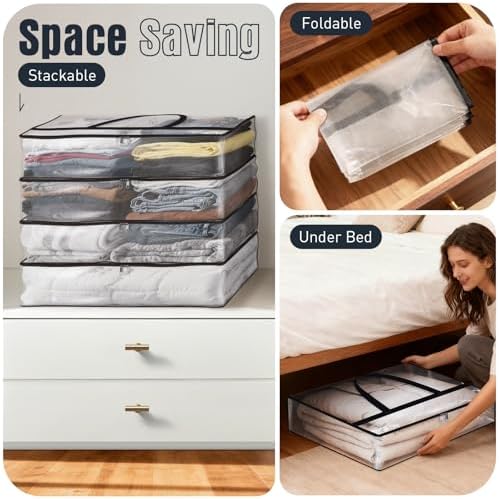 6 Packs 60L Clear Under Bed Storage Containers, Large Clothes Storage Bags - Image 7