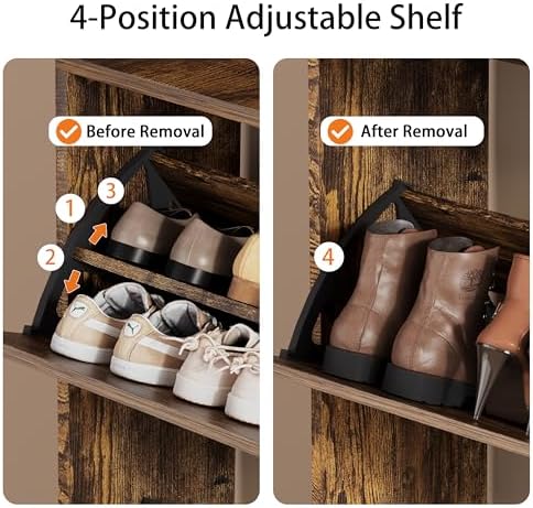 Brown Hidden Shoe Cabinet with 3 Flip Drawers & Coat Rack, Entryway - Image 4