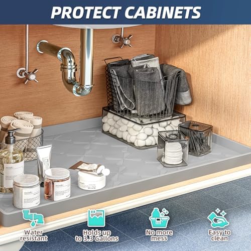 SIKADEER Waterproof Under Sink Mat Silicone 37"x19", Kitchen Cabinet Liner - Image 3