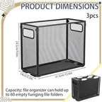 Zhengmy 2 Pcs Hanging File Organizer Letter Size File Holder Metal Mesh Filing Box Desktop Folder Letter Storage Cabinets Magazine Holder with Handles for Home Office School Document (Black) - Image 2