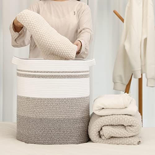 OIAHOMY 58L Laundry Baskets-Laundry Hamper, Storage Basket with Handles, Decorative Basket for Living room, Woven Storage Basket for Toys Bin, Pillows, Blankets, Clothes-18x16in-Gradient Brown - Image 6