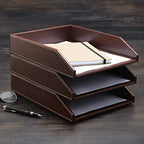 Gallaway Leather Letter Desk Organizer - Premium PU Leather Perfect for Office Organization, Document Holder Fits A4 Paper, Stackable Drawers for Extra Desk Storage - Image 2