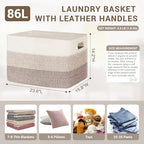 86L Large Woven Laundry Basket Hamper with Handles, Gradient Brown - Image 2