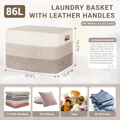 86L Large Woven Laundry Basket Hamper with Handles, Gradient Brown - Image 2