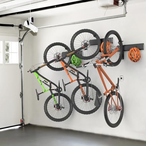 TORACK Wall-Mounted Swivel Bike Rack, Garage Vertical Bike Hangers for 3 Bikes and 3 Helmets Rotating Bike Storage Hooks Holds Up to 300 lbs - Image 2