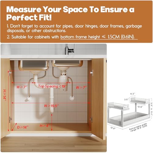1 Pack-19"-32"W Expandable Under Sink Organizer With Upgrade Ball-Bearing Slide,2-Tier Pull Out Under Cabinet Organizer Height Adjustable,Not Suitable For Cabinets With Partitions In The Middle - Image 2
