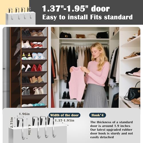 10 - Pocket Over - the - Door Hanging Shoe Organizers & Rack, Made of Sturdy 600D Oxford + Non - Woven Fabric, Space - Saving Storage for Shoes, Boots & More (Dark coffee color) - Image 5