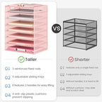 Lavatino 8-Tier Letter Tray Desk Paper Organizer, Mesh File Sorter Tray Organizer for Desk Office Supplies & Home Organization, Fits A4 Paper, Mail, Magazines and Office Accessories (Pink with Handle) - Image 6