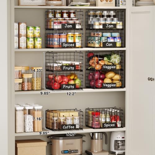 3 Pack XL Stackable Wire Baskets with Handle, Pantry Organizers and Storage - Image 4