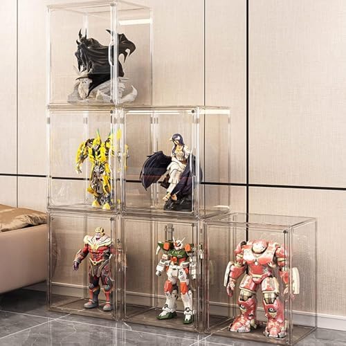 GUDEMAY Clear Stackable Plastic Storage Bins with Magnetic Lid, Dustproof Book & Cosmetic Acrylic Display Cases, Large Figures Collectibles Showcase, Shoe Box, Protection Organizer (L, Count, 3) - Image 2