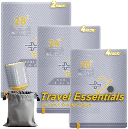 10-Pack Vacuum Bags for Travel with Wireless Rechargeable Pump | Carry-on Size Compression Packing Bags for Luggage & Suitcase, Space Saver for Clothes & Home Seasonal Storage, 3S Vacuum by TheArtofSmartTravel