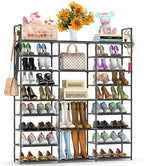 Kottwca Shoe Rack Organizer, Large Shoe Rack for Entryway Closet, Metal Shoe Shelf for Shoes and Boots, Big Non-Woven Fabric Shoe Storage Organizer with Hooks for Cloakroom, Black… by Kottwca