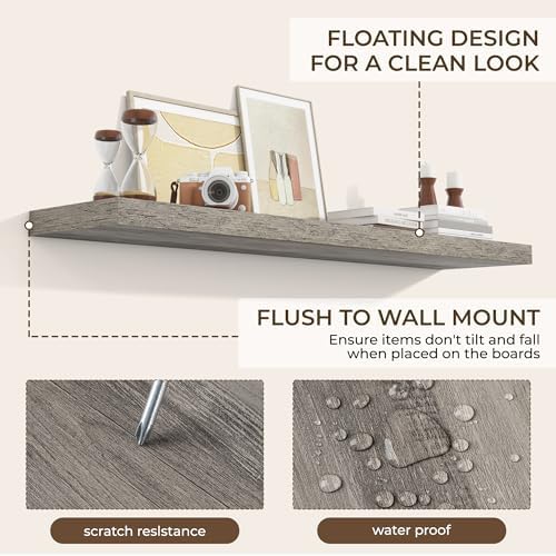 RICHFOCUS Long Floating Shelves for Wall 2Pack, Grey, 55" Lx8 D - Image 6
