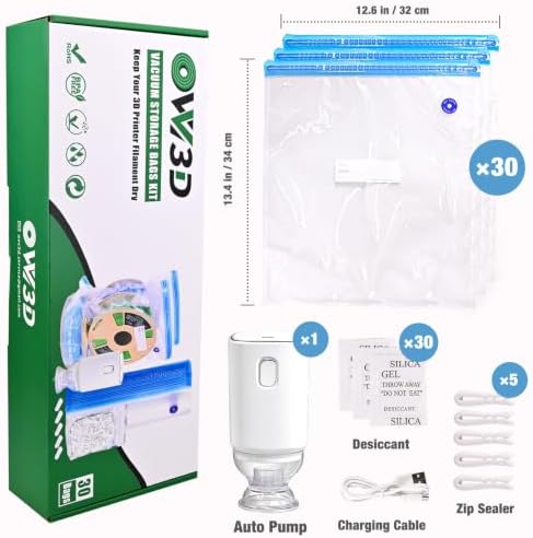 OVV3D Filament Storage Bags 30pcs, Plus Size 32X34cm 3D Printer Filament Storage Bags Vacuum Sealed Kit with 30 Desiccants, Auto Pump,Perfect for 3D Filament Storage or Using After Filament Dryer Box - Image 2