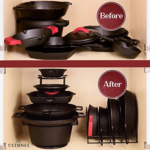 Cuisinel Pan Organizer for Cast Iron, XL 5-Tier Rack, Matte Black 15.9" - Image 4