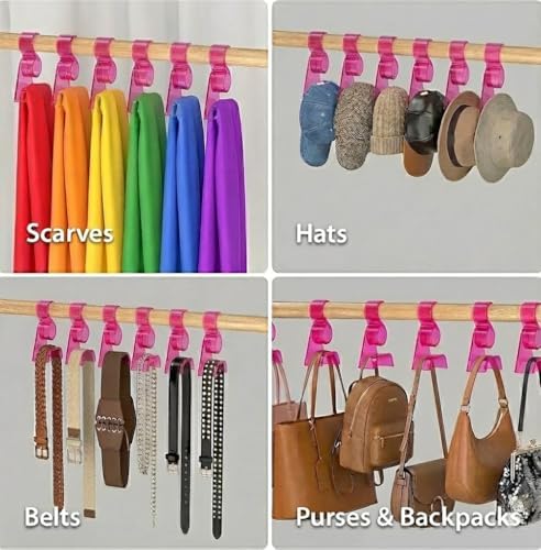 OnDisplay Premium Acrylic Purse Hanger Hook for Closet Rod – Wide Arch Handbag Organizer Protects Straps from Creasing – Heavy Duty Storage Hook for Hats, Belts, Backpacks & Scarves (Pink, 12) - Image 3