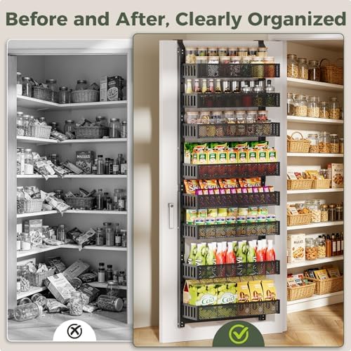 POKIPO 8-Tier Over the Door Pantry Organizer, 2 IN 1 Wall Mount or Hanging Spice Rack with Adjustable Raised Basket, Heavy Duty Back of Door Storage for Kitchen Bathroom Laundry Room - Image 5