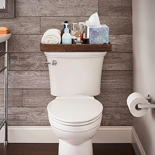 Sumnacon 16 Inch Rattan Bathroom Vanity Tray - Decorative Wicker Toilet Tank Tray for Paper Hand Towel,Vintage Storage Basket Bin for Bathroom Kitchen Toilet Tank Vanity Countertop Table Shelf,Brown - Image 2