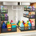 3 Tier Adjustable Under Sink Organizer for Bathroom & Kitchen(2Pack, Black) by OFBIC