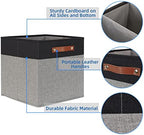 Temary 13 x 13 Storage Cubes Foldable Storage Cubes 4 Pack Canvas Storage Bin for Home, Square Storage Baskets with Leather Handles (Black&Grey) - Image 3
