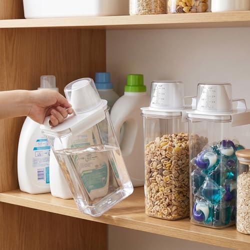 4 Pack 77.8 oz Laundry Detergent Dispenser, Large Capacity PET Plastic Liquid Laundry Soap Container with Handle & Measuring Cup Cap, Clear Heavy Duty Dispenser for Room Organization - Image 6