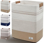 Large Laundry Hamper Basket, 85L Cotton Rope Woven Storage Bin for Blankets, Dirty Clothes Toys, Decorative Tall Basket with Leather Handles for Living Room, Bedroom, Bathroom, Nursery, Jute by AINUOQI