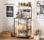 SUPERJARE Kitchen Bakers Rack with Power Outlet, Coffee Bar Table 4 Tiers, Kitchen Microwave Stand with 6 S-shaped Hooks, Kitchen Storage Shelf Rack for Spices, Pots and Pans - Greige - Image 6