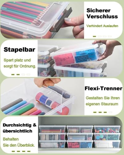 12 Pack Extra Large Pencil Box with Removable Divider, Thickened Pencil Case Bulk, Clear Crayon Marker Organizer Stackable Plastic Small Storage Containers for Pen Craft School Supplies(Grey) - Image 4