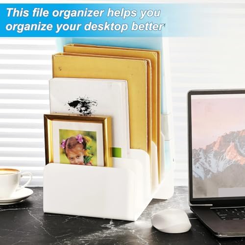 Chunful Acrylic Desk Organizer, 5 Section Desk File Holder Sorter Stand Rack Vertical Organizer Desktop Vinyl Storage Display for Record Album Book Magazine Document Home Office(White) - Image 4