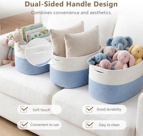 ECDYQXVU 15x10x9 Inch Woven Cotton Rope Storage Basket, 3 Pack - Image 4