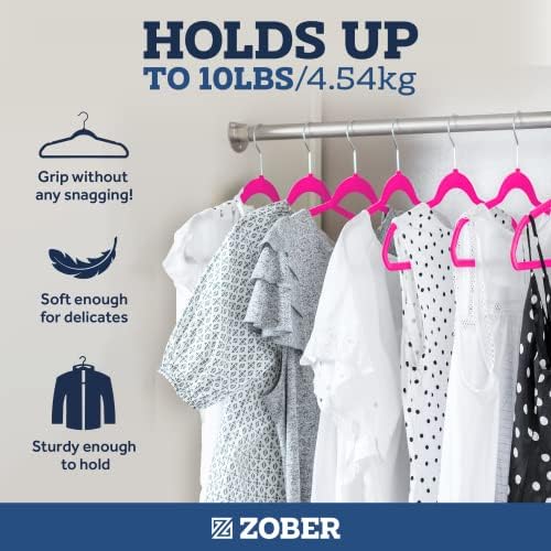 Zober Velvet Hangers 50 Pack - Heavy Duty Pink Hangers for Coats, Pants & Dress Clothes - Non Slip Clothes Hanger Set - Space Saving Felt Hangers for Clothing - Image 4