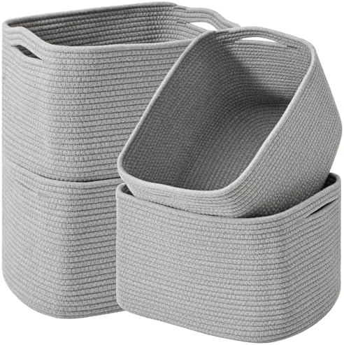 ICERZCZ Storage Baskets for Organizing & Shelves, Woven Cotton Rope Organization Bins for Dog Toys, Clothes, Books, Nursery Organizer, 15"Lx11"Wx9.5"H, (4 Packs) Grey by ICERZCZ