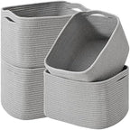 ICERZCZ Storage Baskets for Organizing & Shelves, Woven Cotton Rope Organization Bins for Dog Toys, Clothes, Books, Nursery Organizer, 15"Lx11"Wx9.5"H, (4 Packs) Grey by ICERZCZ