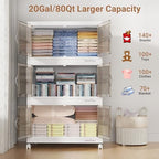 BROVIEW 240Qt Stackable Storage Bins with Lid, Extra Large Closet Organizer Collapsible Drawer Boxes with Wheels, Folding Plastic Cabinet Containers for Home Kitchen Room Organization, 3Pack White - Image 4